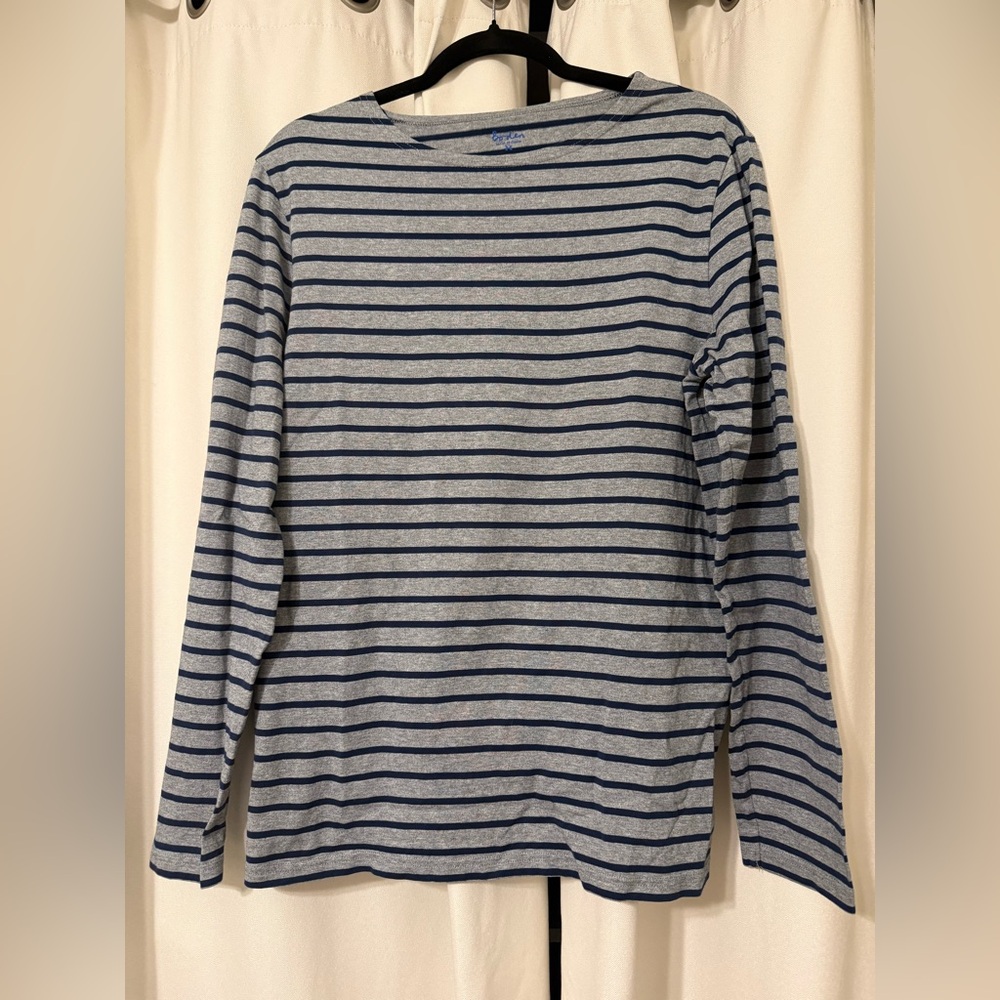 Boden Heavy 100% Cotton Gray w/Navy Stripes Long Sleeve Basic Tunic Tee Size M